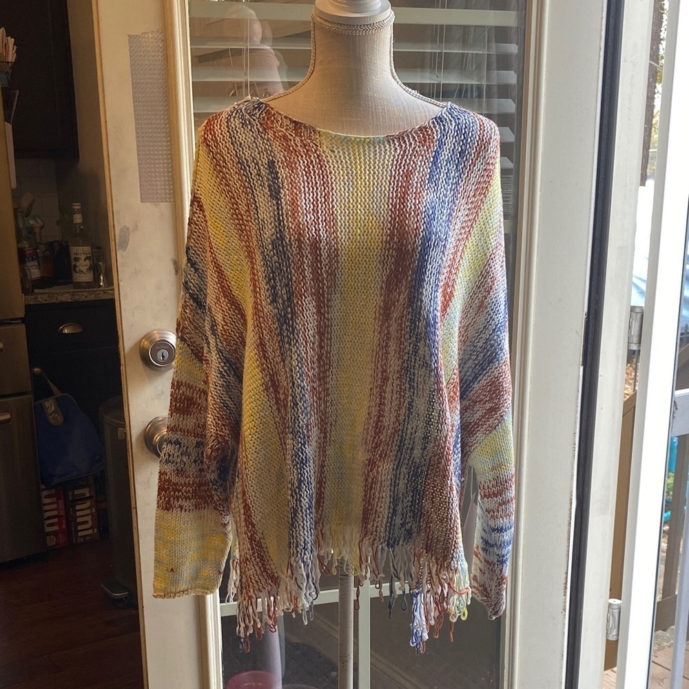 Laurie Felt Multicolor Knit Women's poncho Sweater